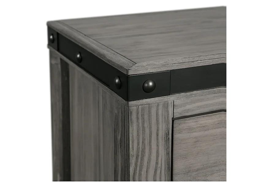 Gray 5 drawer chest with black handles